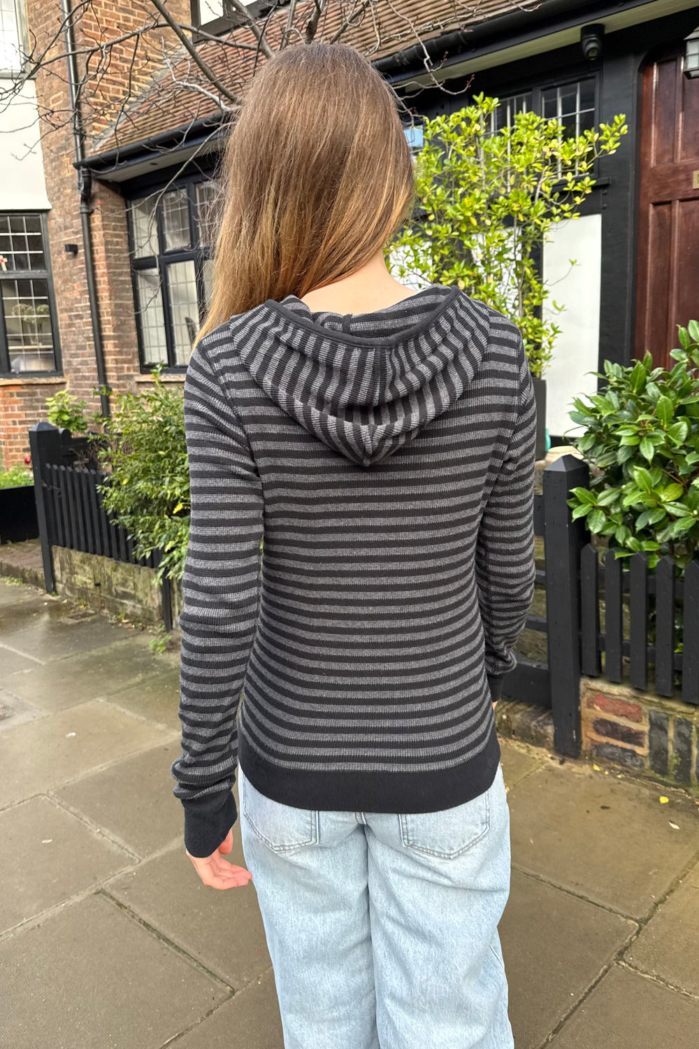 Maddison Hooded Top | Charcoal And Black Stripes / S