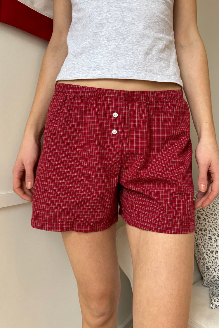 Keira Long Boxer Shorts | Red With White And Black Plaid / XS/S