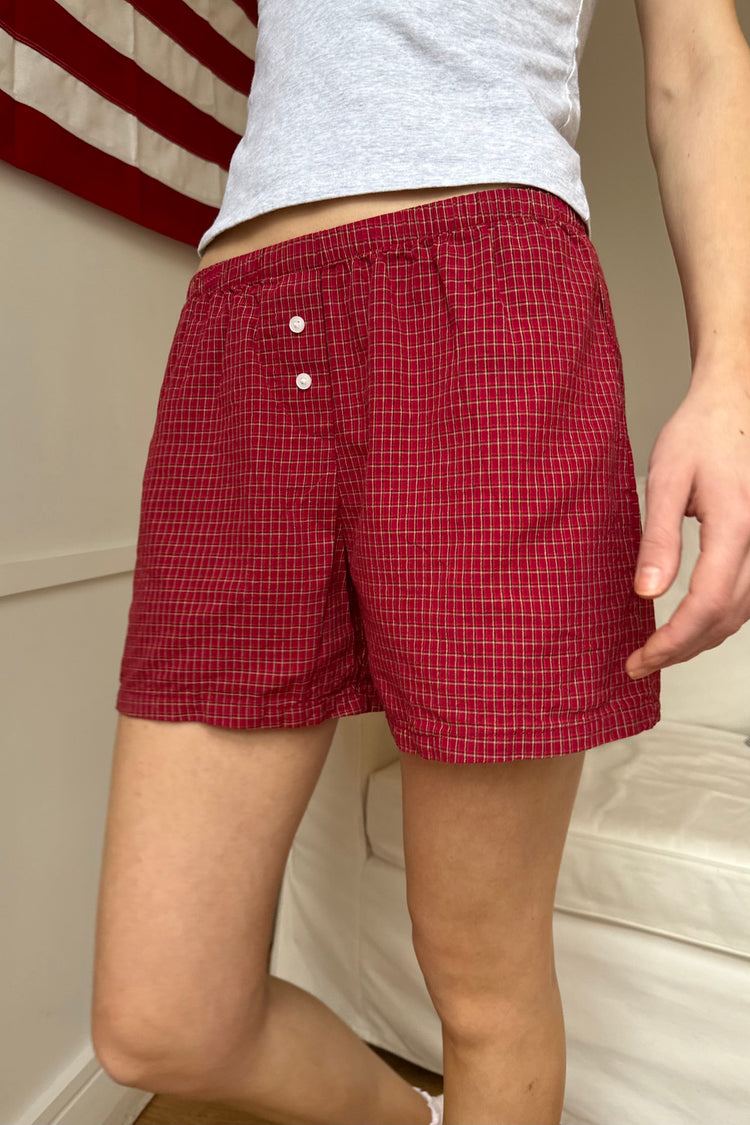 Keira Long Boxer Shorts | Red With White And Black Plaid / XS/S