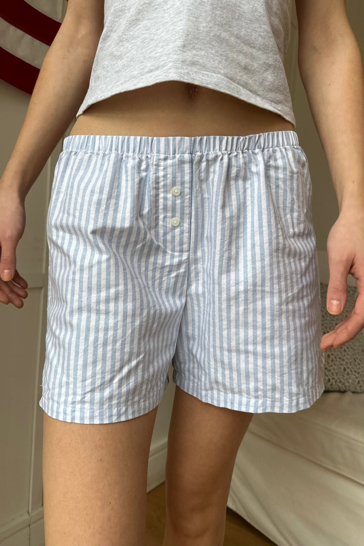 Keira Long Striped Boxer Shorts | Light Blue White Stripes Vertical / XS/S