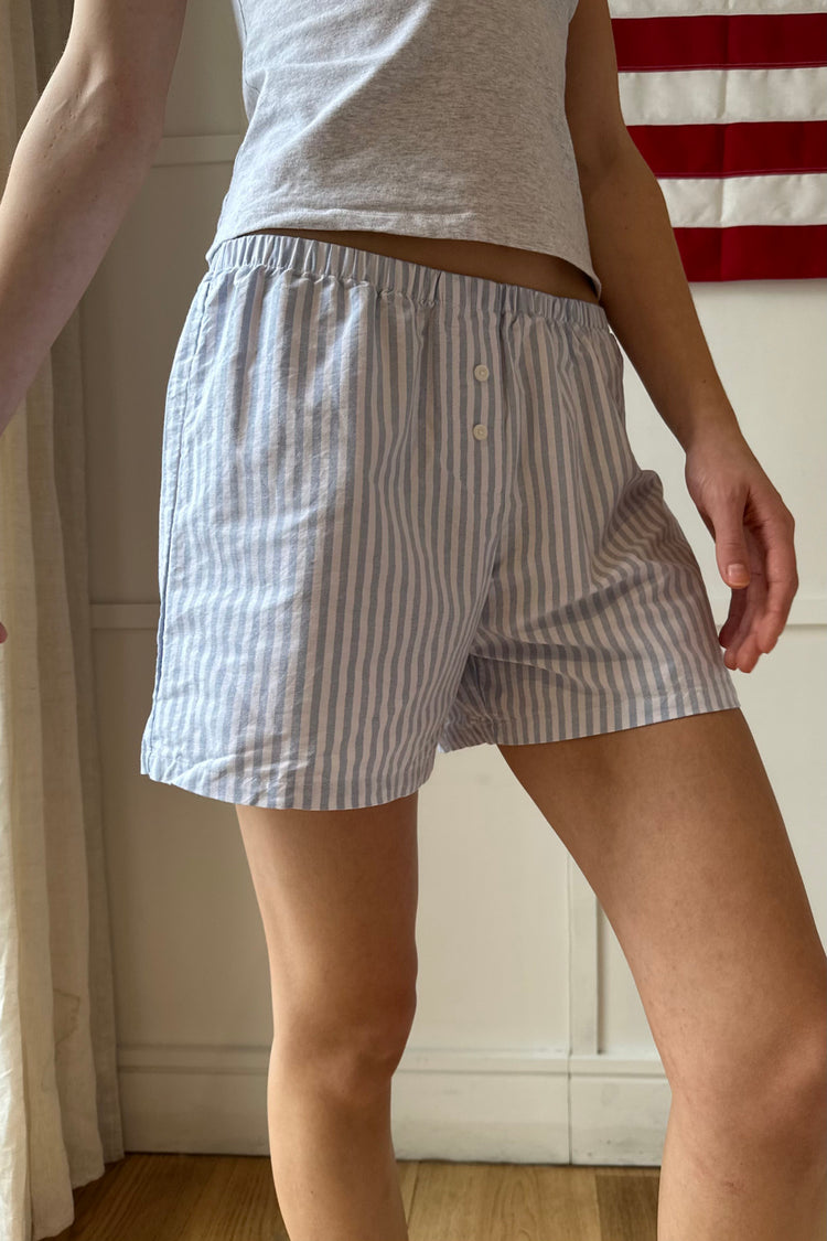 Keira Long Striped Boxer Shorts | Light Blue White Stripes Vertical / XS/S