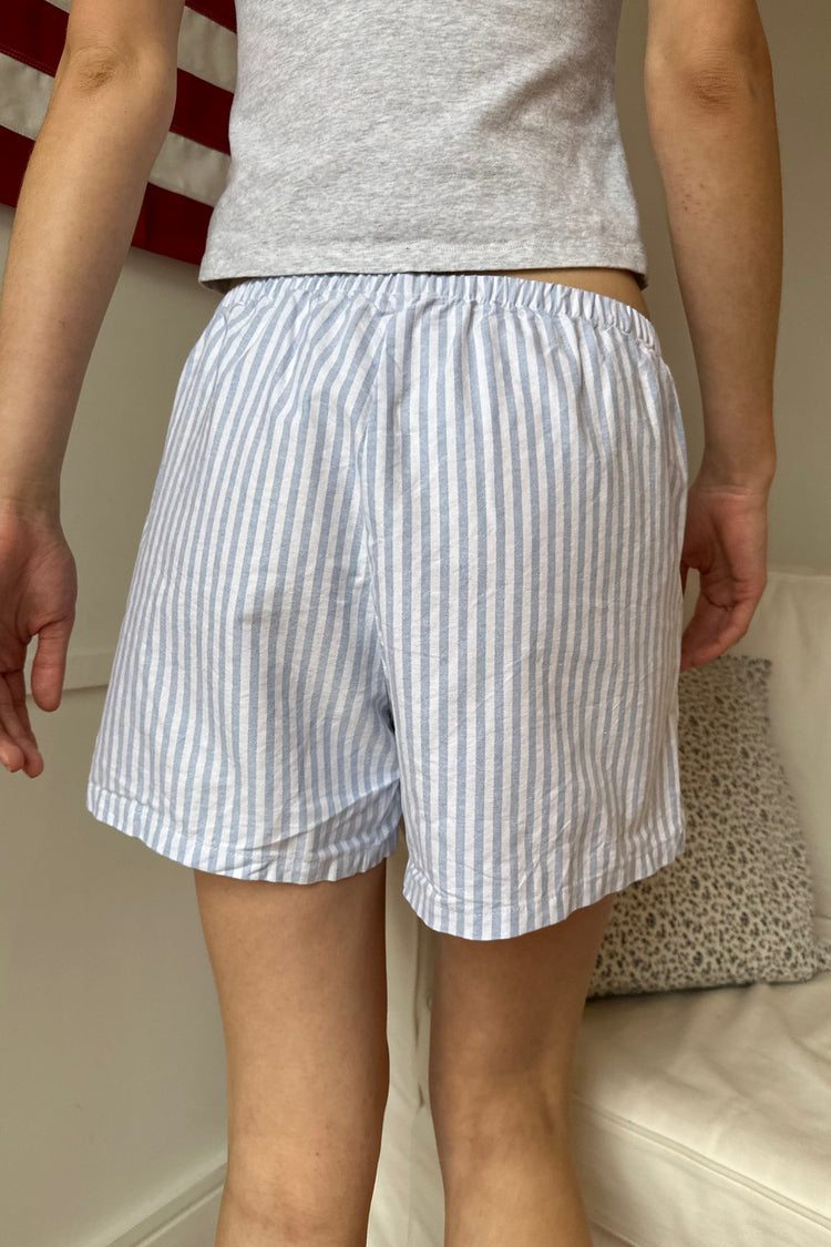 Keira Long Striped Boxer Shorts | Light Blue White Stripes Vertical / XS/S