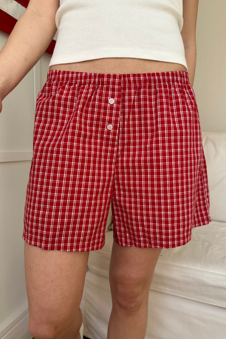 Keira Long Gingham Boxer Shorts | Red Tartan / XS/S