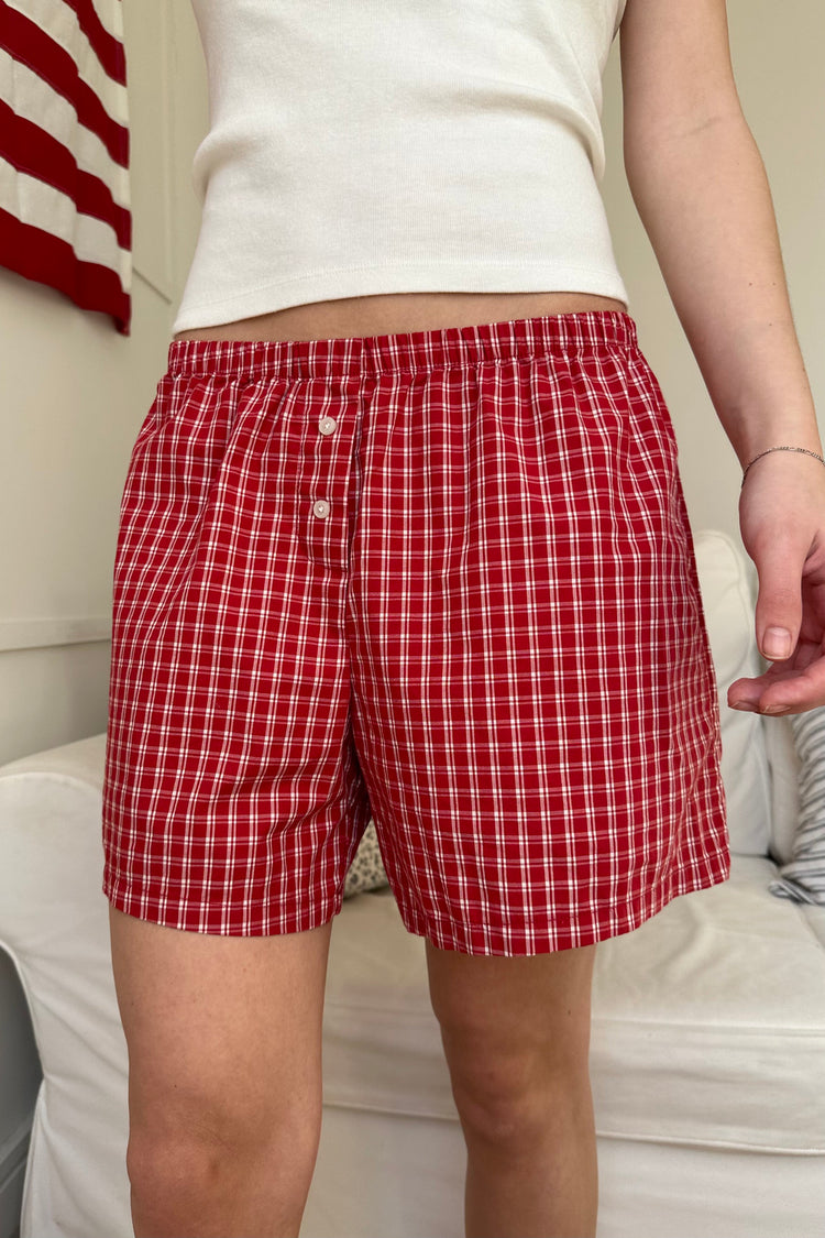 Keira Long Gingham Boxer Shorts | Red Tartan / XS/S