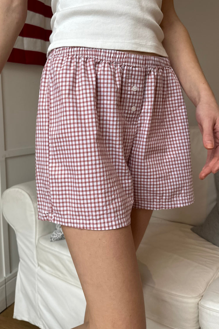 Keira Long Gingham Boxer Shorts | Red White Gingham / XS/S