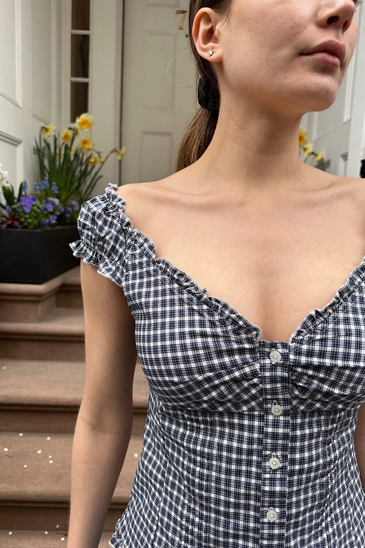 Elena Plaid Top | Dark Navy White Plaid / XS/S