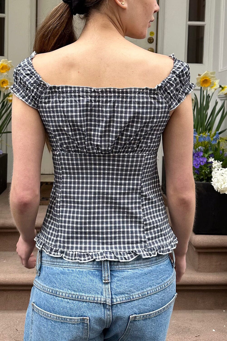 Elena Plaid Top | Dark Navy White Plaid / XS/S