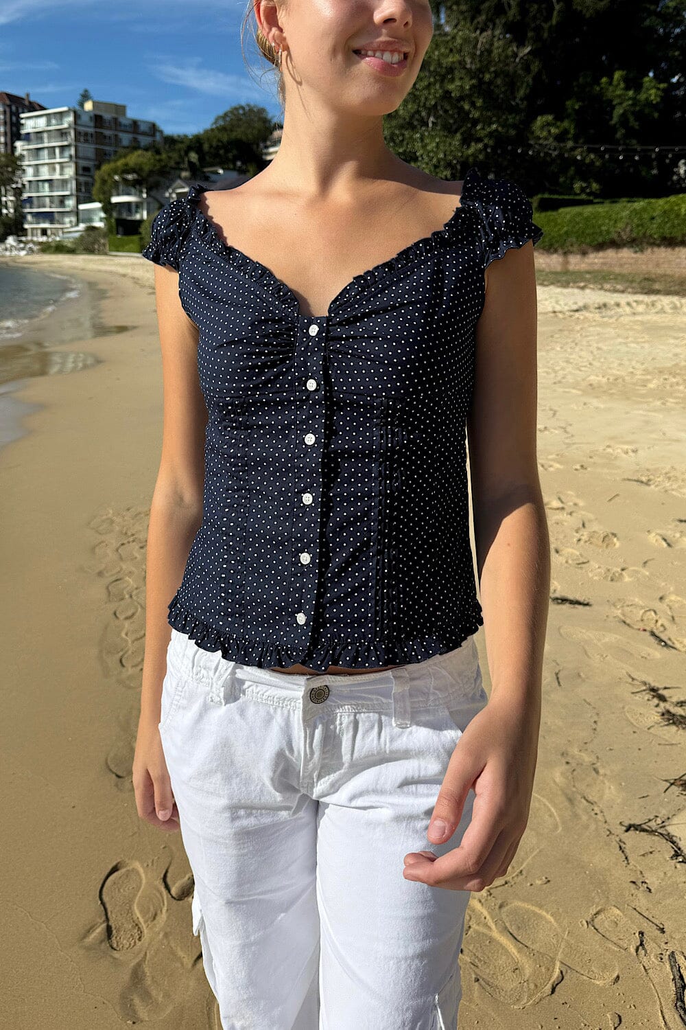 Navy With White Polka Dots / XS/S