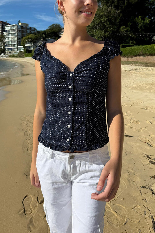 Navy With White Polka Dots / XS/S