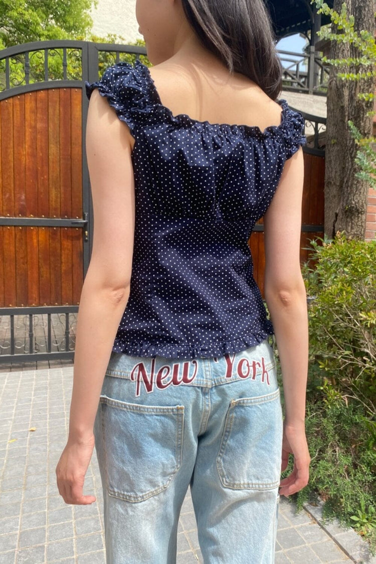 Elena Polka Dot Top | Navy With White Polka Dots / XS/S