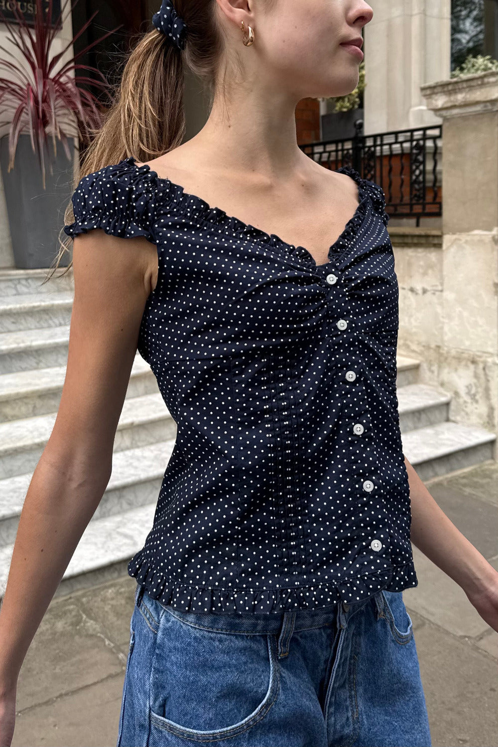 Navy With White Polka Dots / XS/S