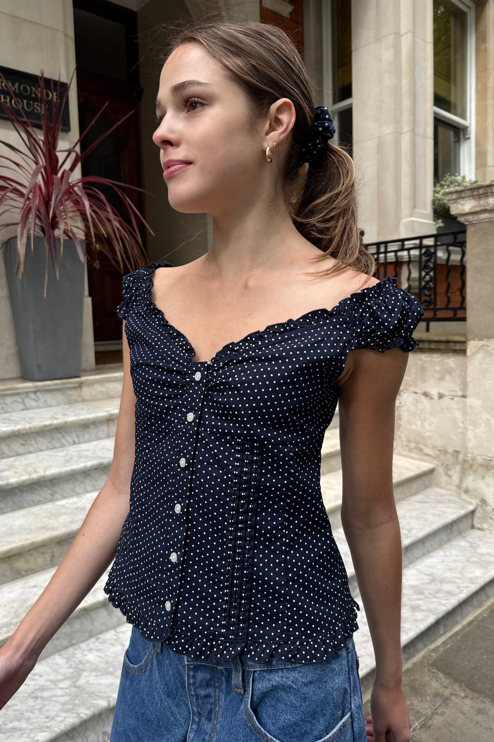 Navy With White Polka Dots / XS/S