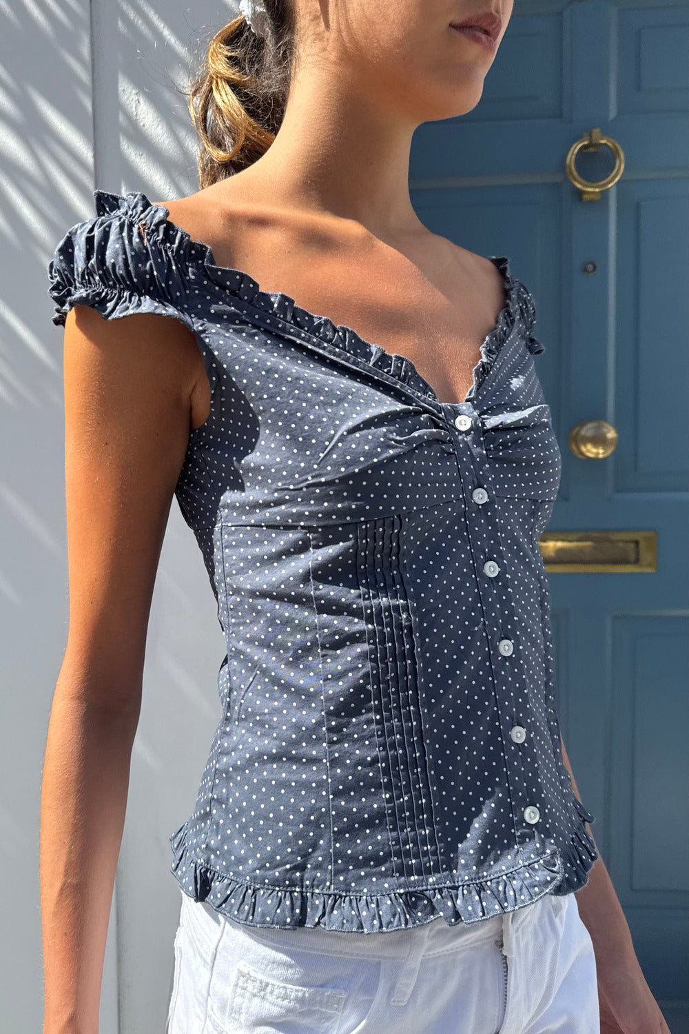 Faded Navy With White Polka Dots / XS/S