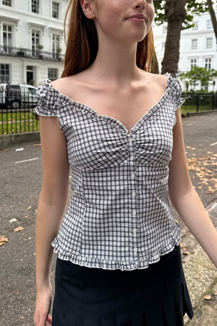 Elena Plaid Top | Navy White Plaid / XS/S