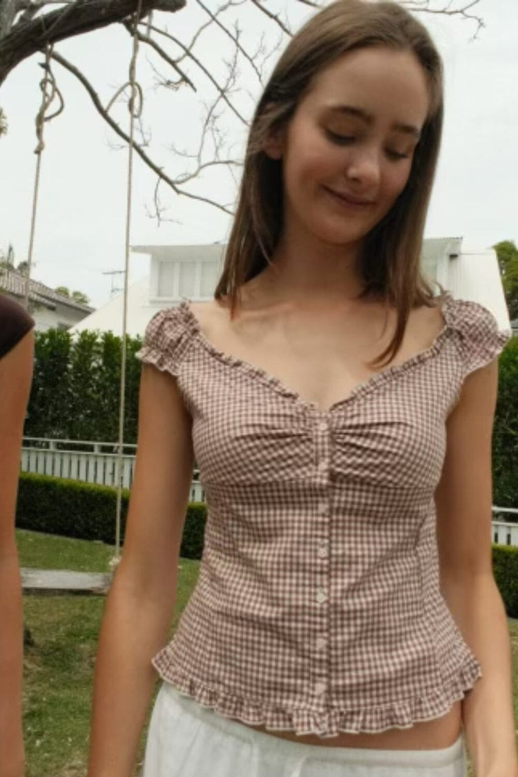 Elena Gingham Top | Burgundy Gingham / XS/S