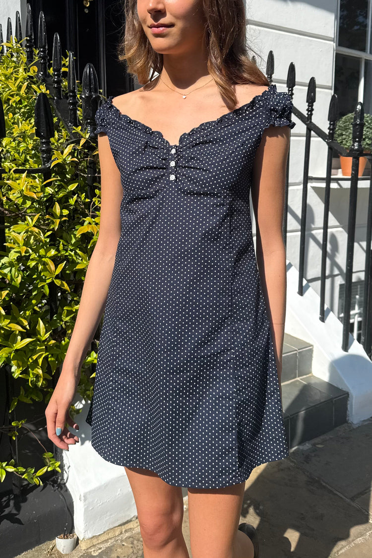Clara Polka Dots Dress | Navy With White Polka Dots / XS/S