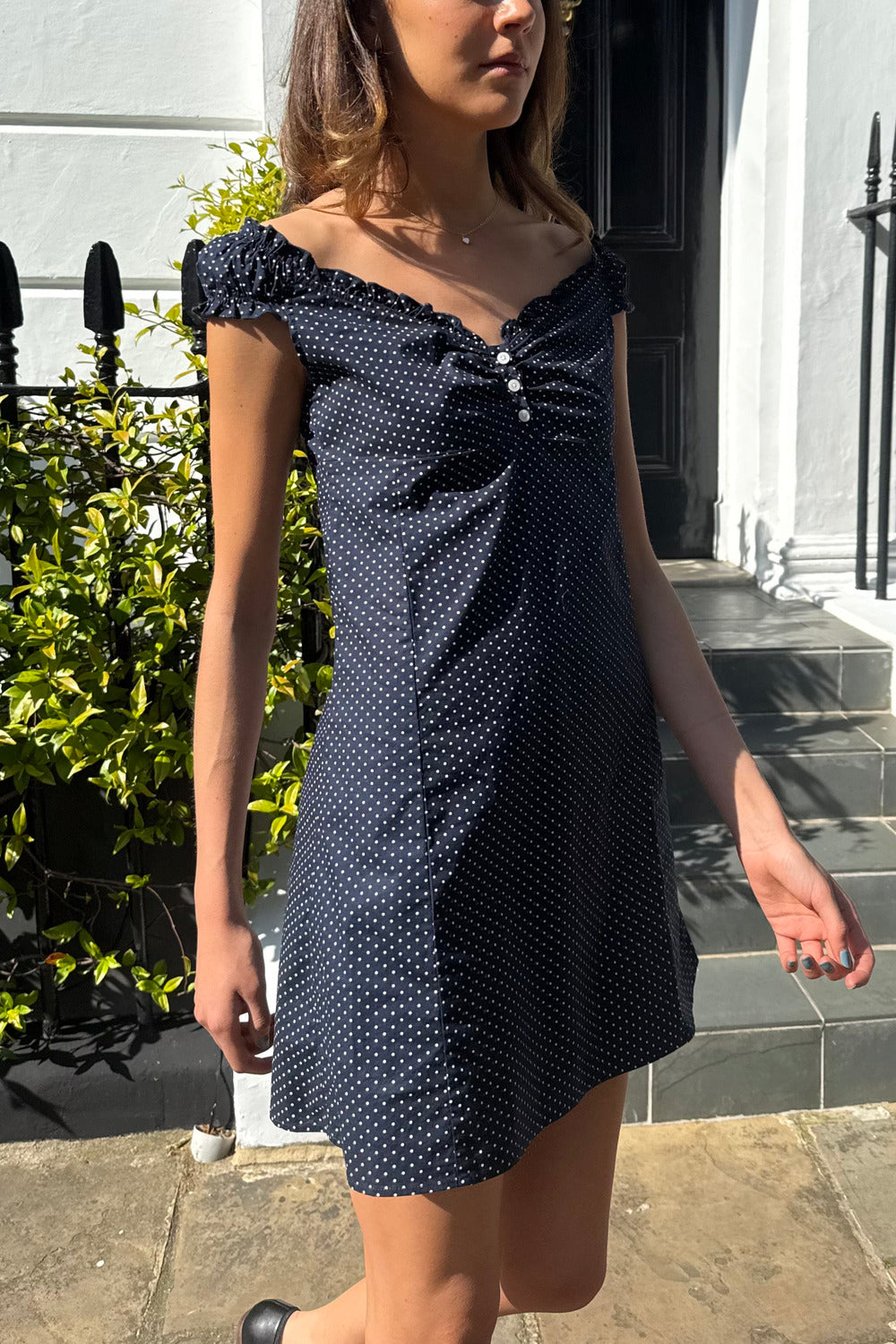 Clara Polka Dots Dress | Navy With White Polka Dots / XS/S