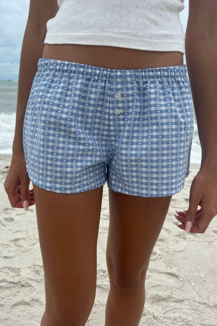 Keira Hearts Pajama Shorts | Blue Heart Gingham / XS/S