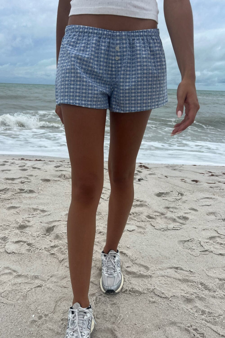 Keira Hearts Pajama Shorts | Blue Heart Gingham / XS/S