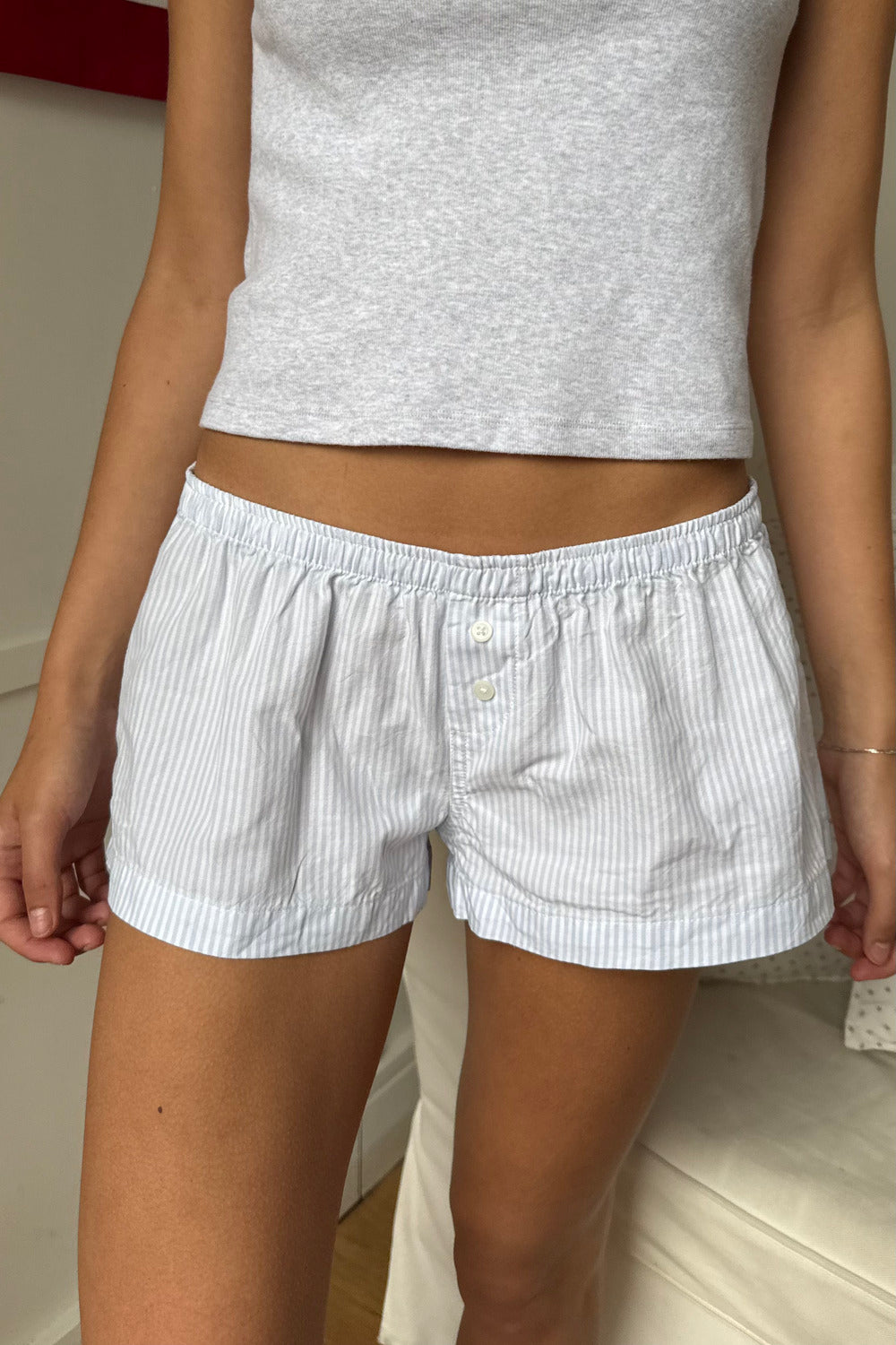 Keira Striped Pajama Shorts | Light Blue Vertical Stripes / XS/S