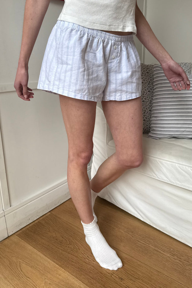 Keira Pajama Shorts | White Light Blue Double Stripes / XS/S