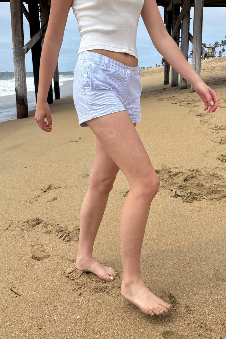Henley Striped Shorts | White Light Blue Striped / XS/S
