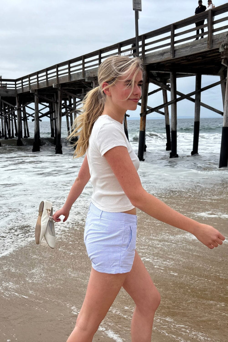 Henley Striped Shorts | White Light Blue Striped / XS/S