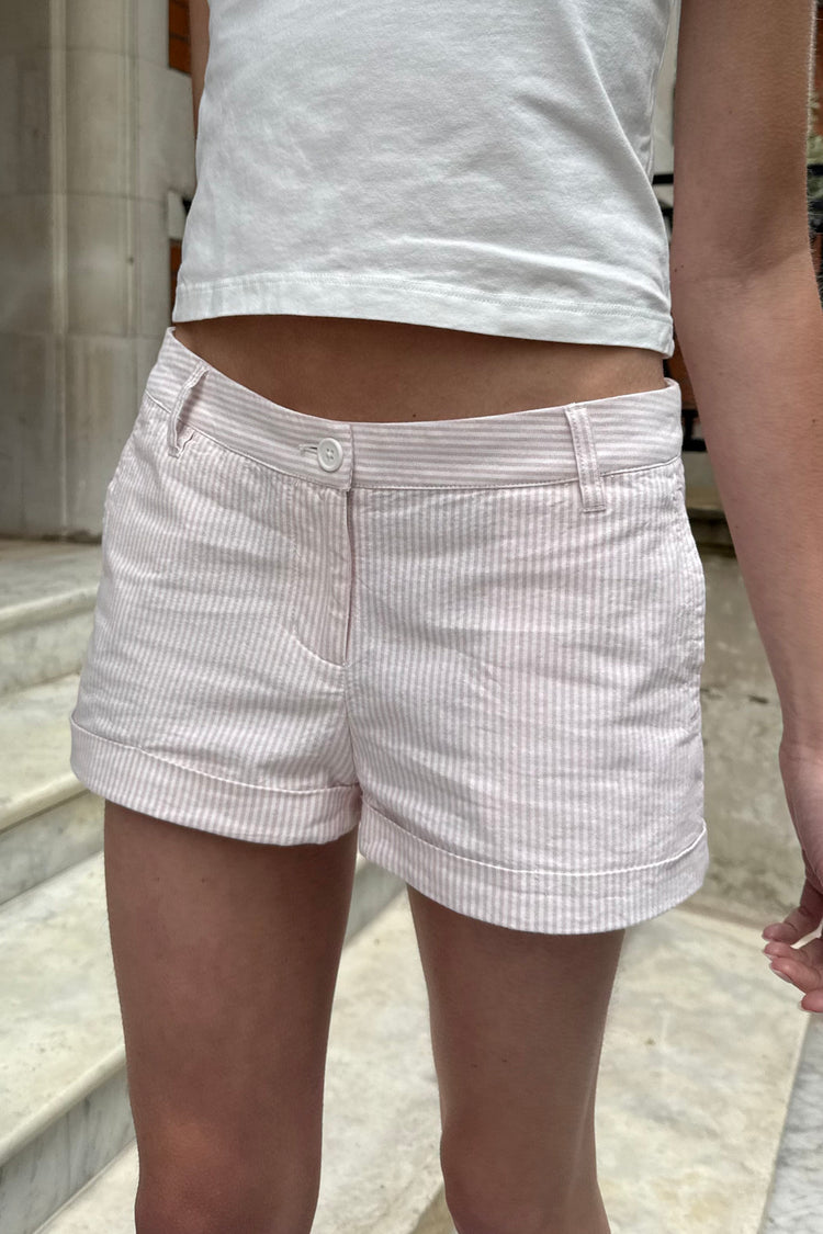 Henley Striped Shorts | White Light Pink Striped / XS/S