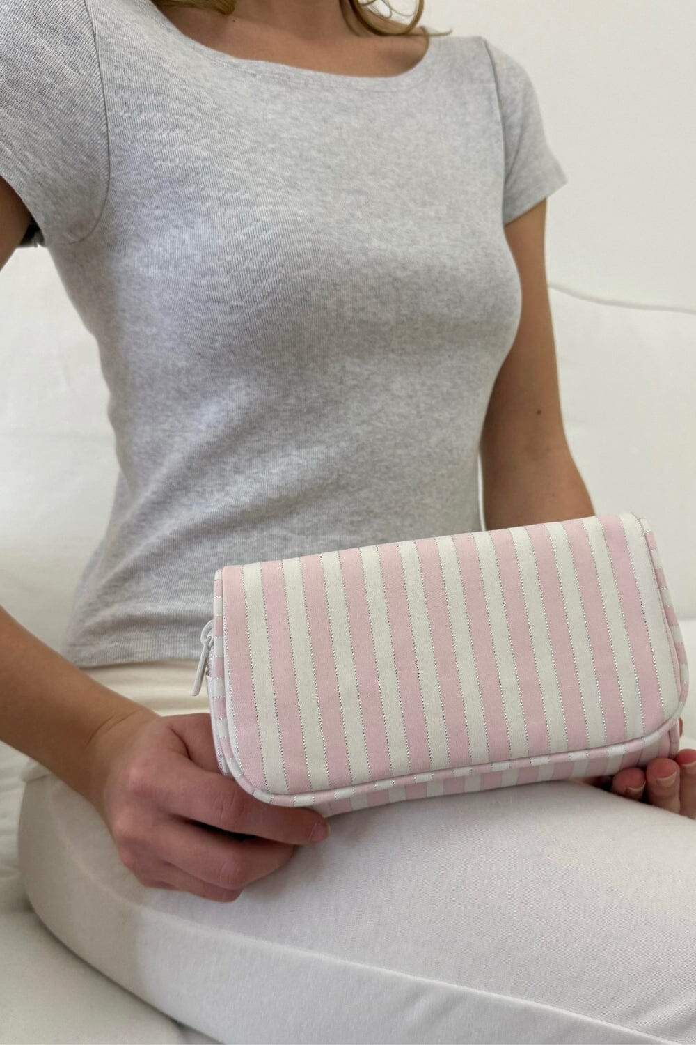 Stripes Makeup Bag | Pink White Silver Stripes