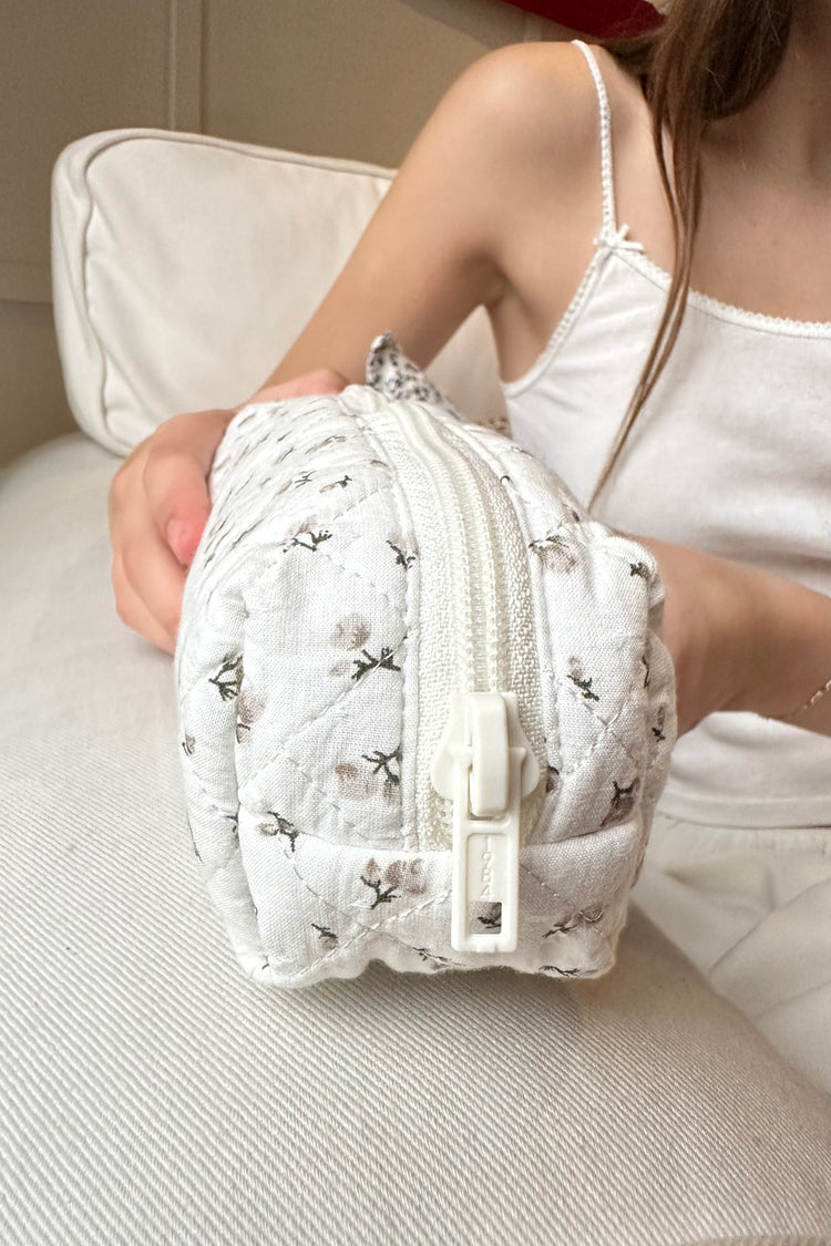 Floral Makeup Bag | White With Grey Flowers