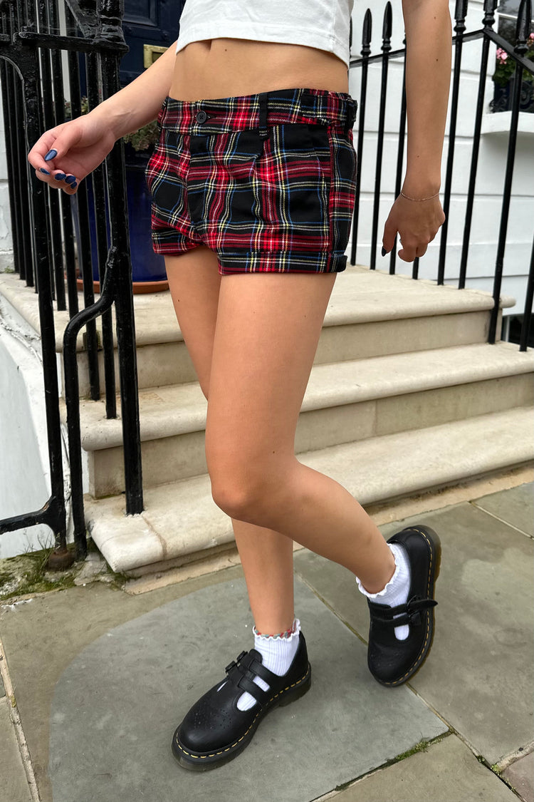 Lottie Plaid Shorts | Black With Red Yellow Blue And White Plaid / XS/S