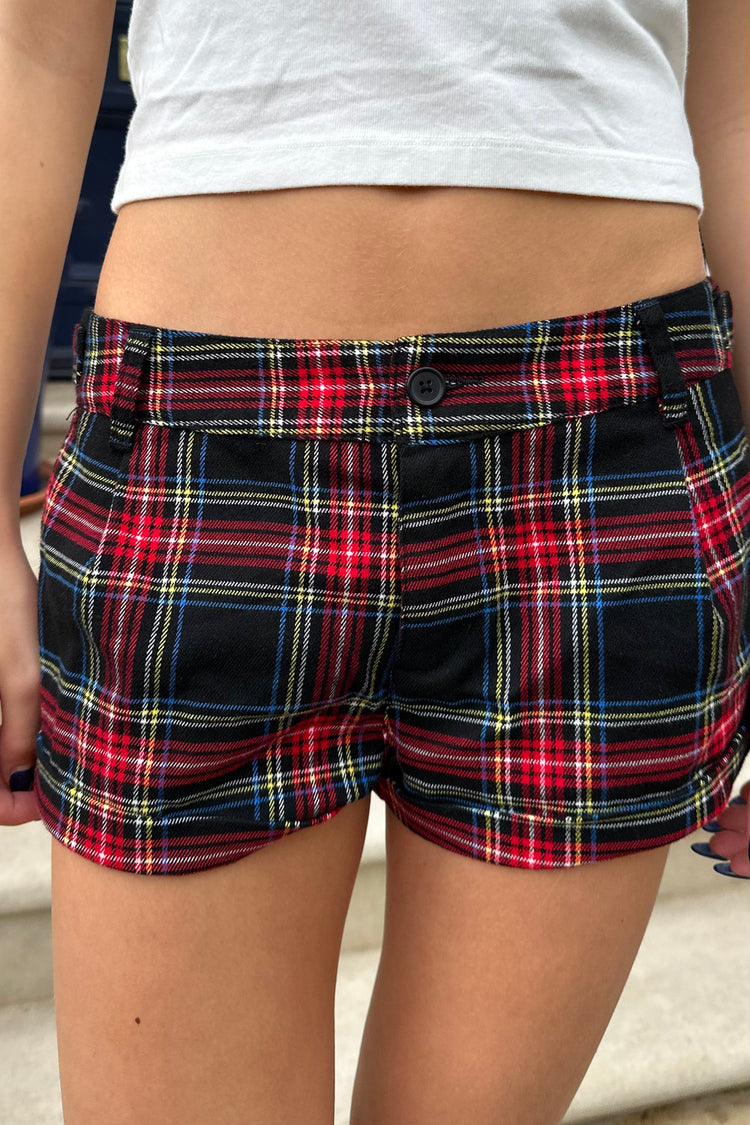 Lottie Plaid Shorts | Black With Red Yellow Blue And White Plaid / XS/S