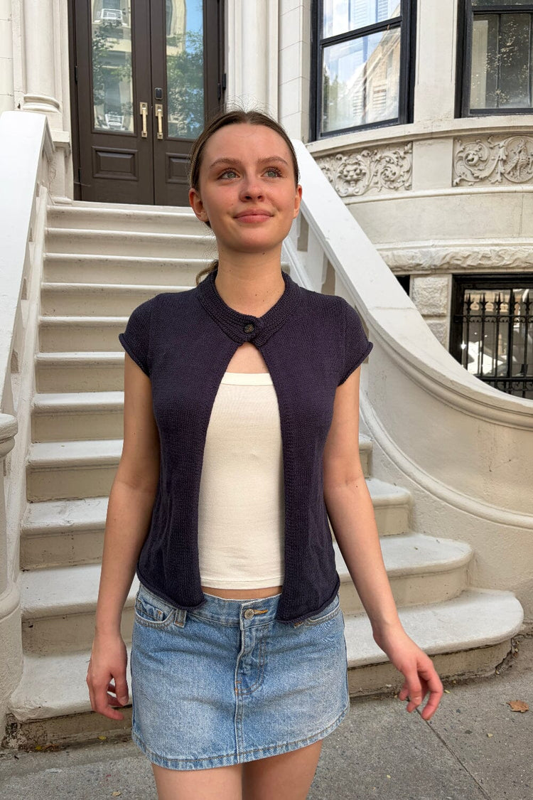 Rhea Short Sleeve Cardigan | Navy Blue / XS/S