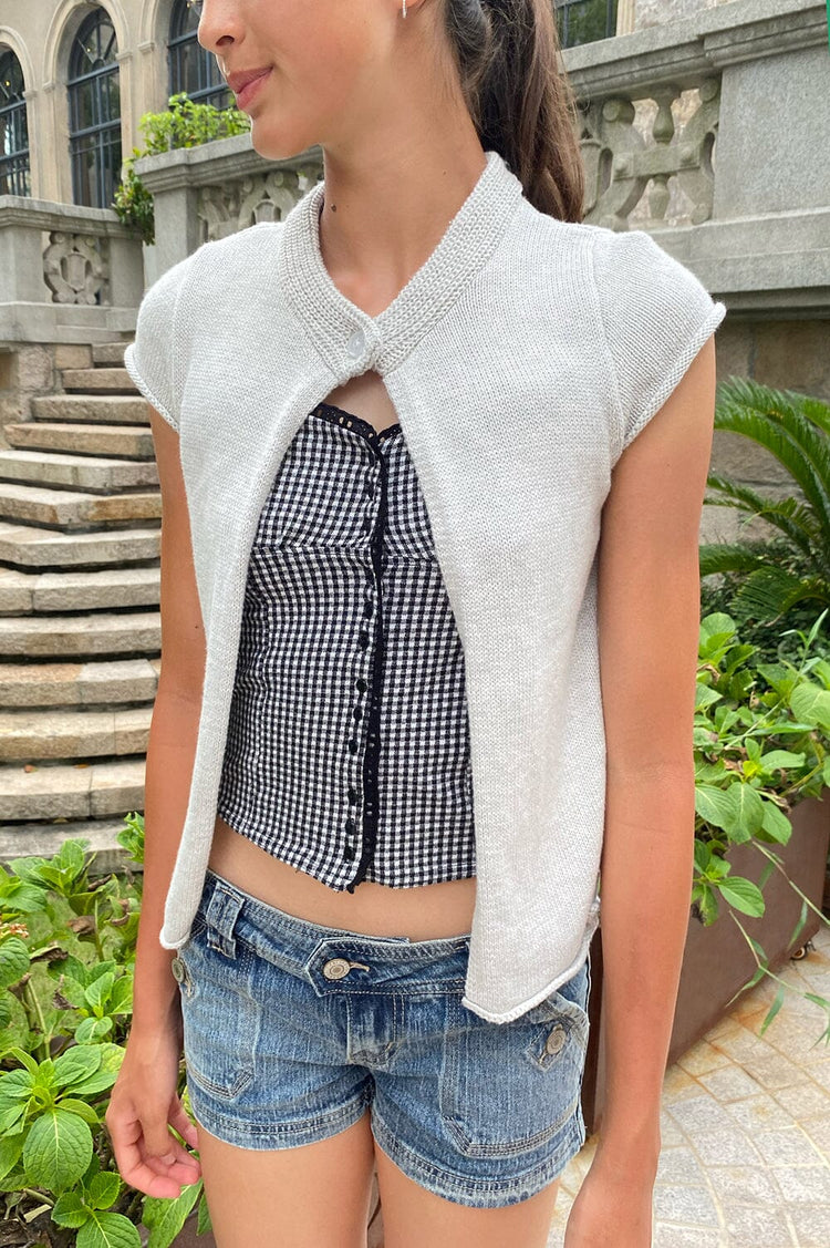 Rhea Short Sleeve Cardigan | Silver Grey / XS/S