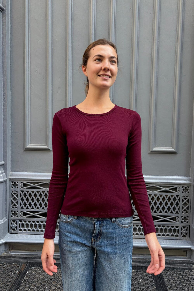 Tori Basic Long Sleeve Top | Plum / XS/S