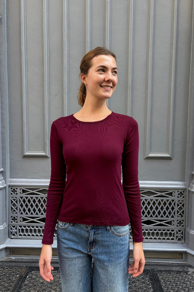 Tori Basic Long Sleeve Top | Plum / XS/S