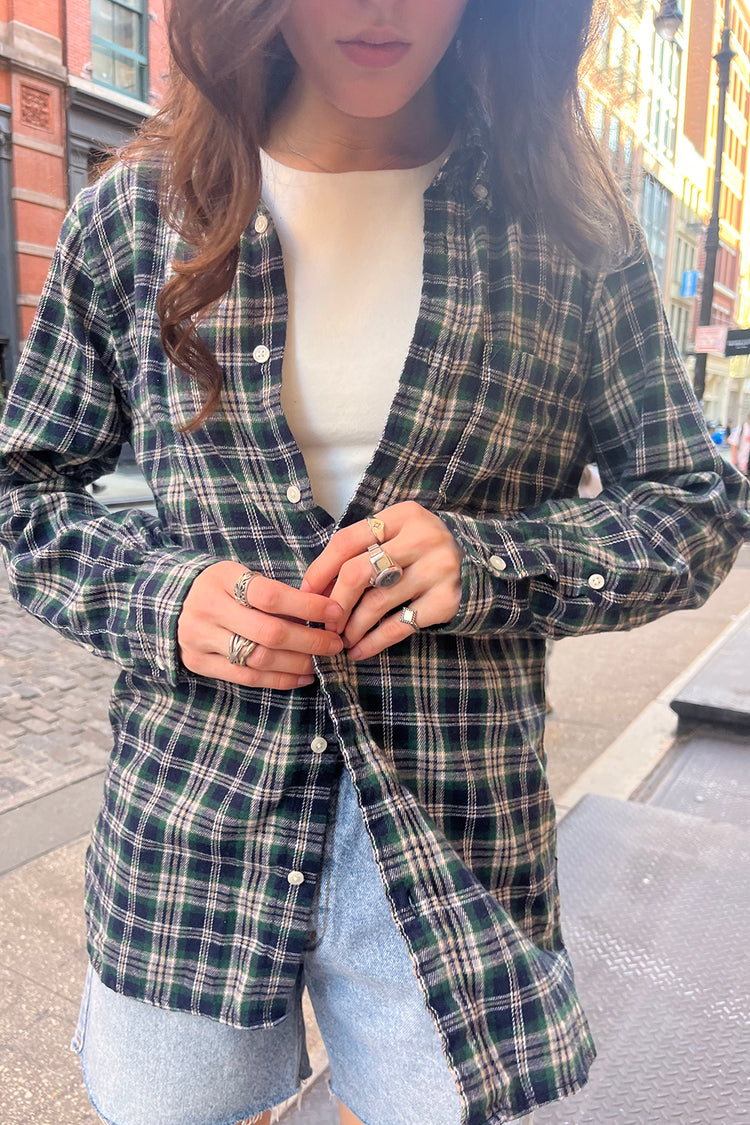 Hazel Flannel Top | Green Navy Gold Plaid / S/M