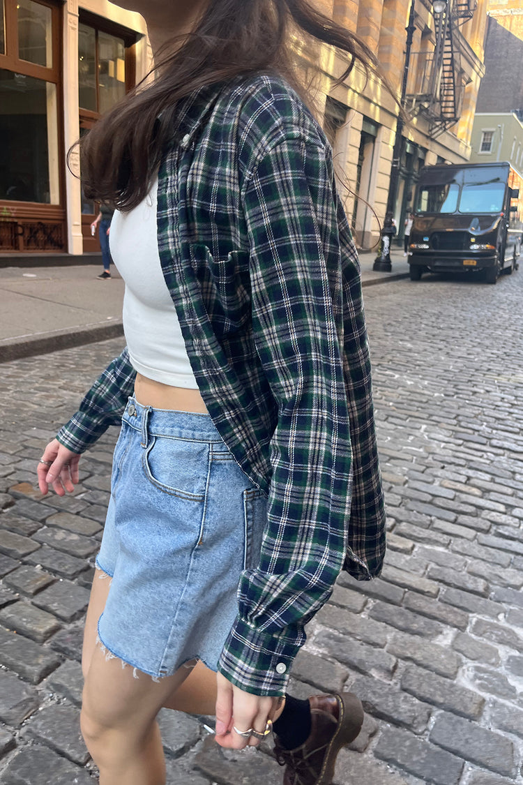 Hazel Flannel Top | Green Navy Gold Plaid / S/M