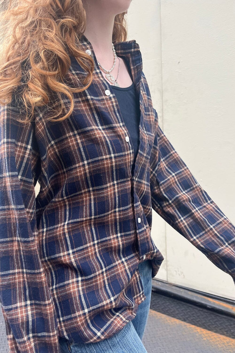 Hazel Flannel Top | Navy Orange Cream Plaid / S/M