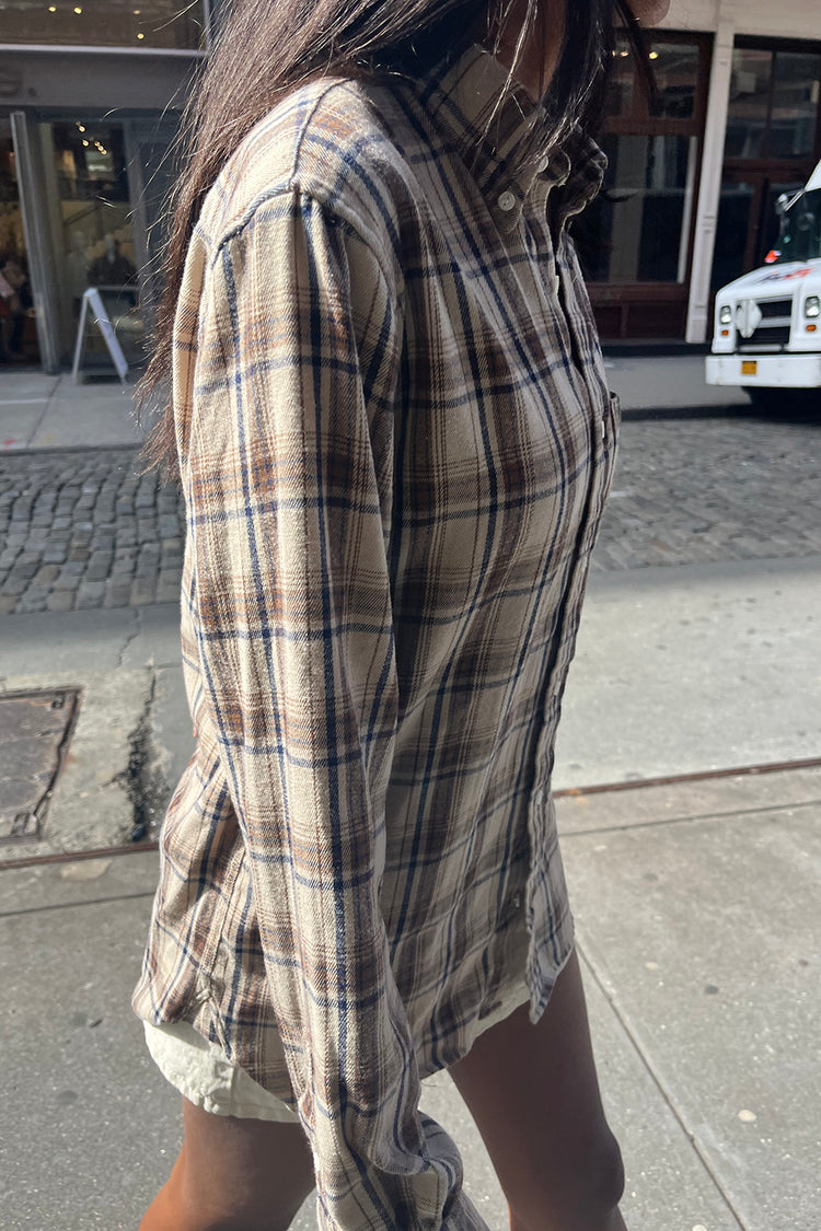 Hazel Flannel Top | Tan Navy Brown Plaid / S/M