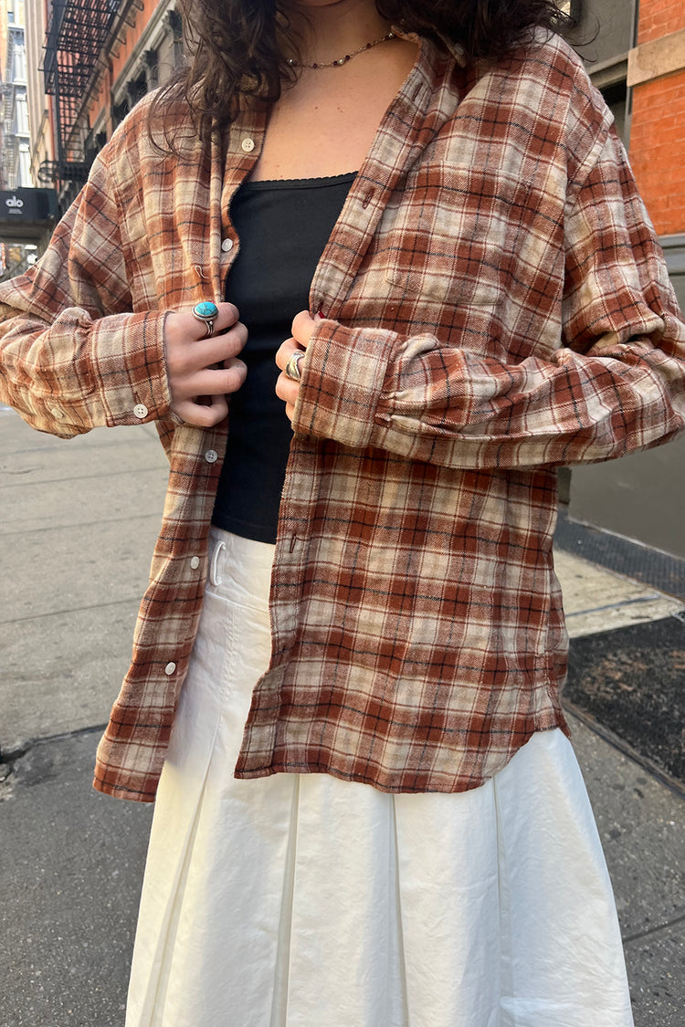 Hazel Flannel Top | Orange Cream Navy Plaid / S/M
