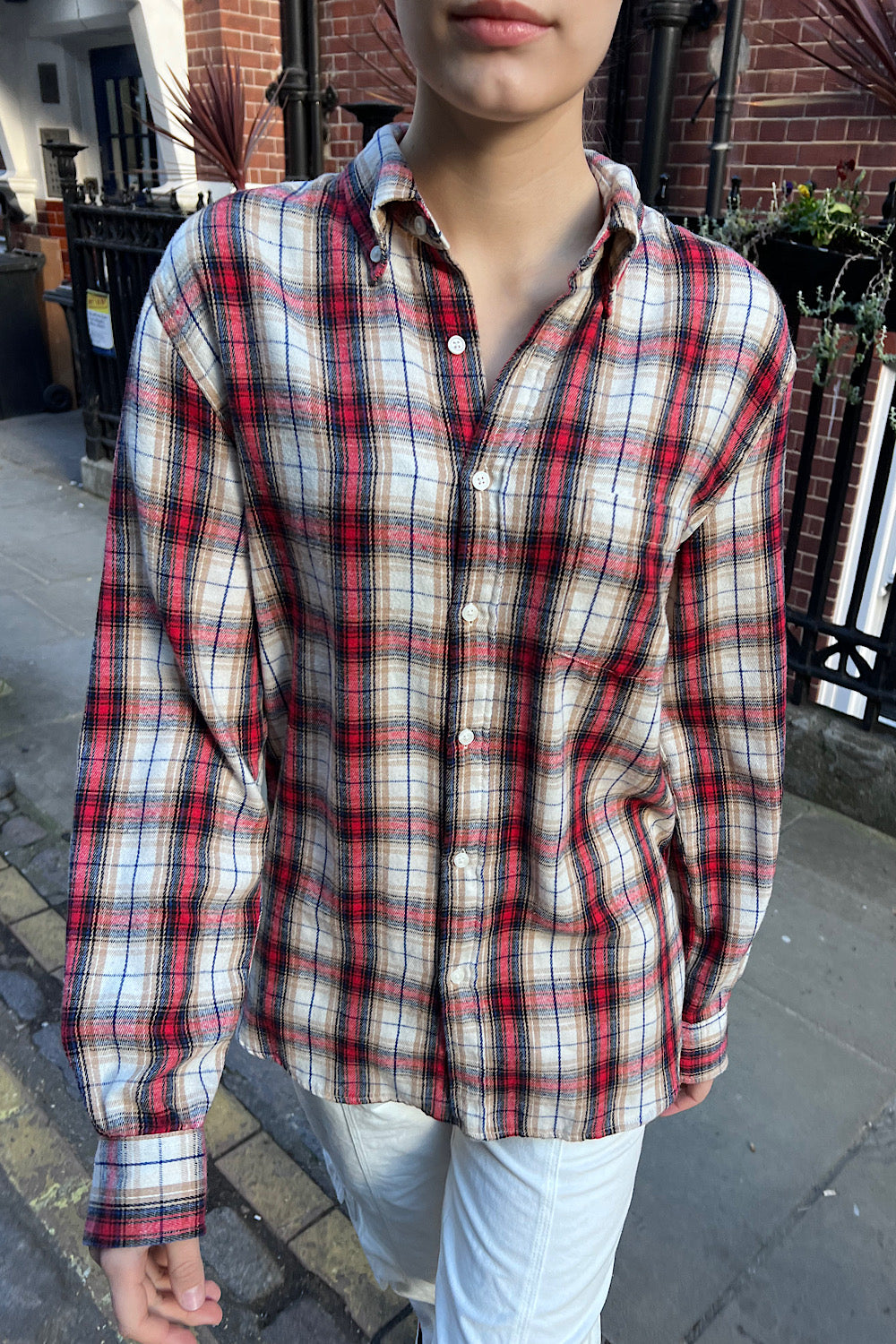 red and gold flannel shirt