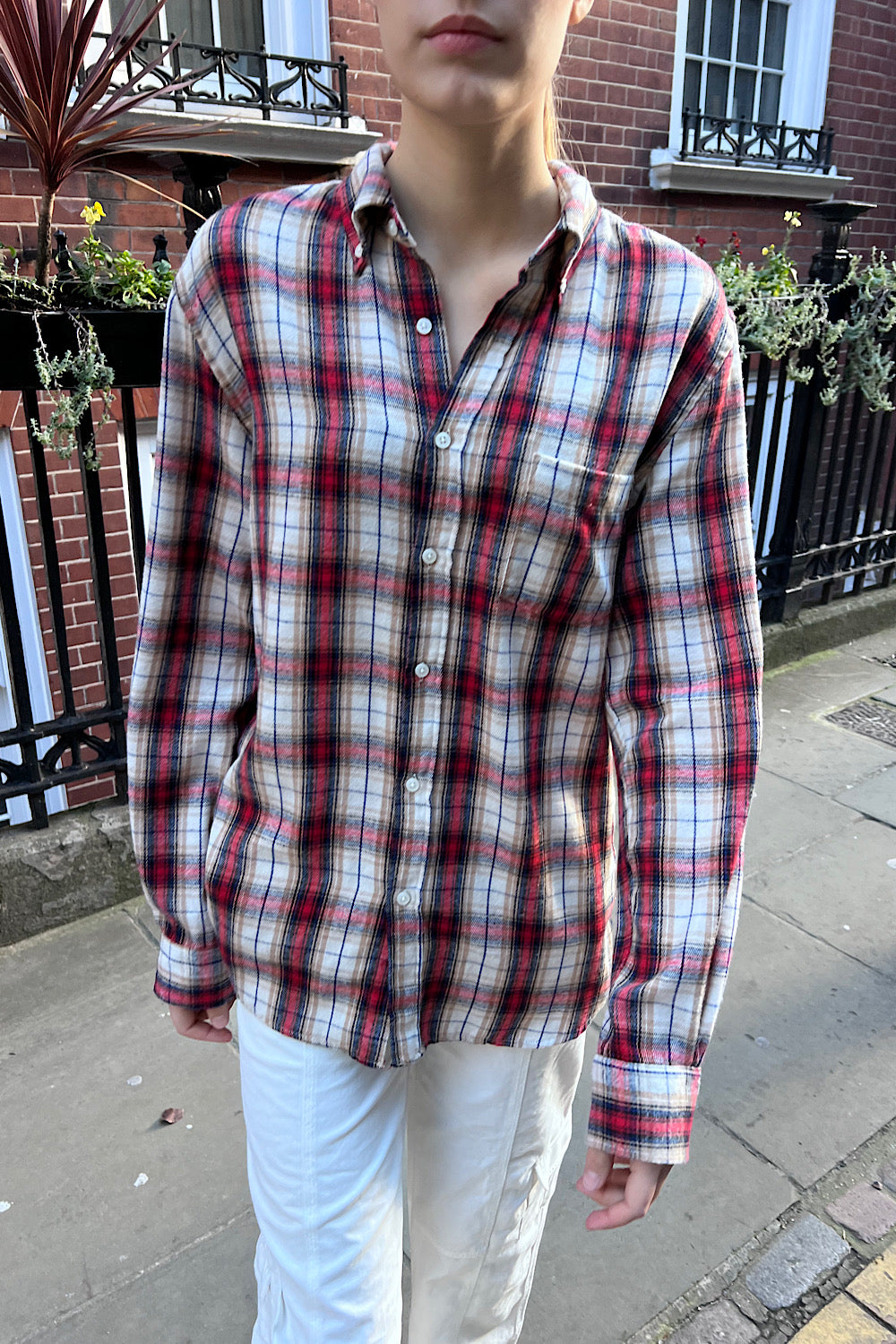 Red White Navy Gold Plaid / S/M