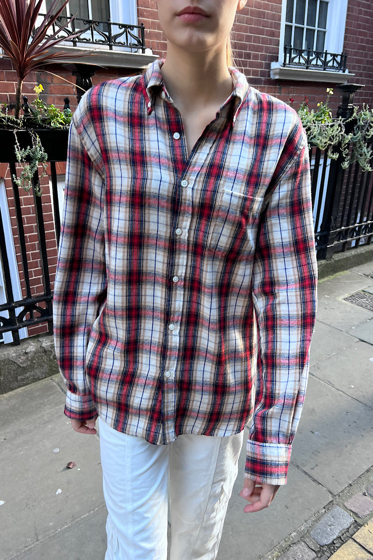 red and gold flannel shirt