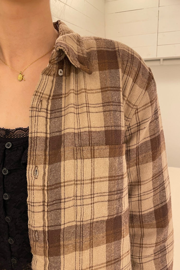 Hazel Quilted Flannel | Sand Brown Plaid
