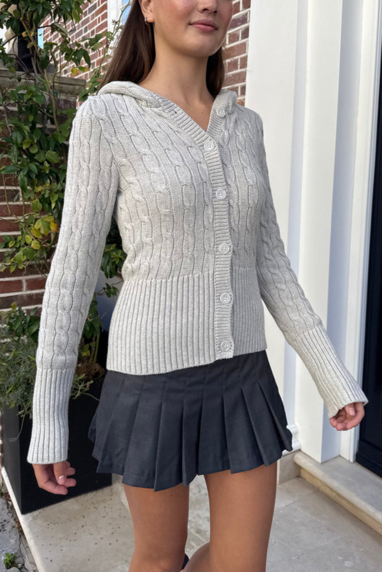 Aura Cable Knit Cardigan | Light Heather Grey / Regular Fit