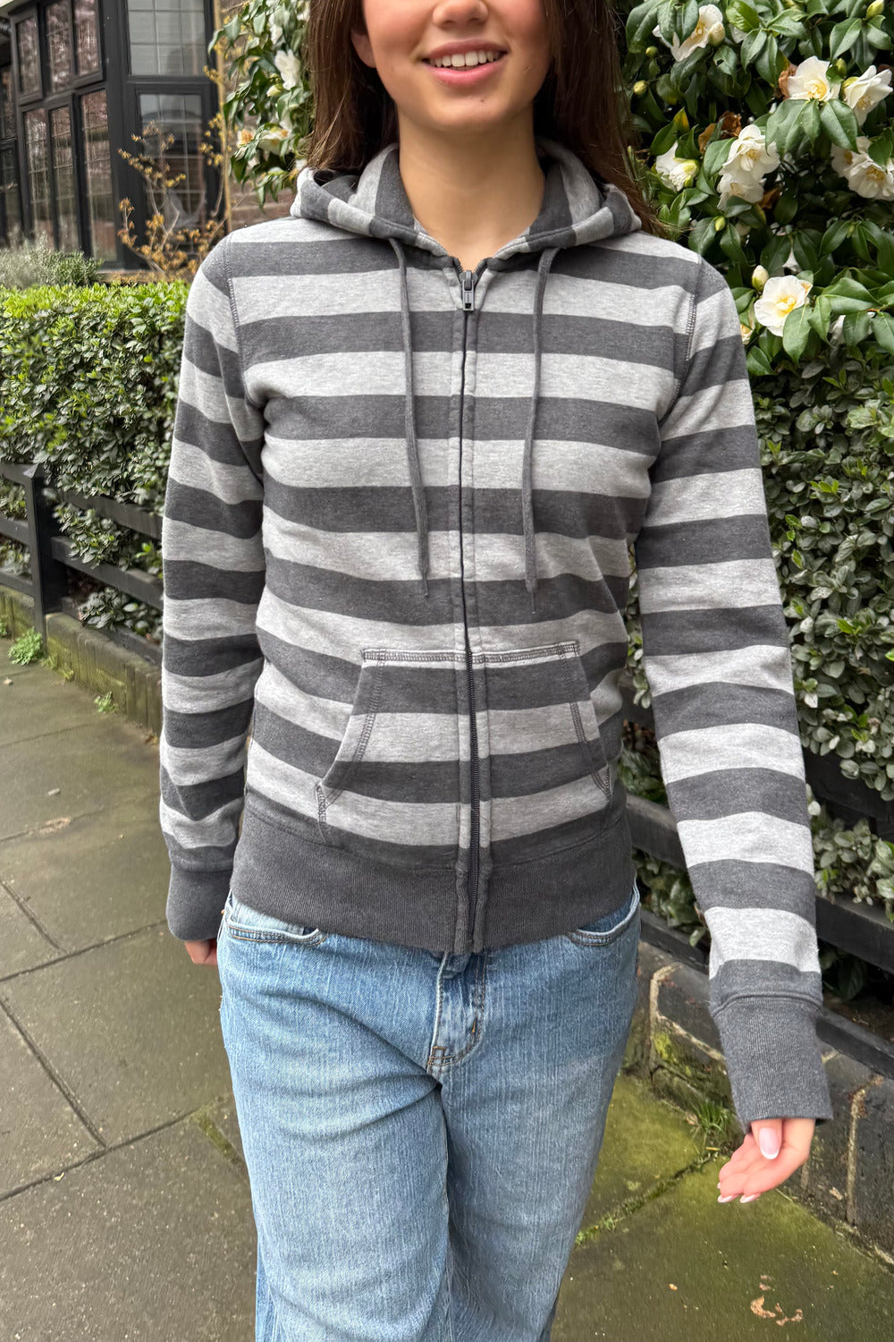 Christy Stripe Hoodie | Grey And Dark Grey Stripes / XS/S