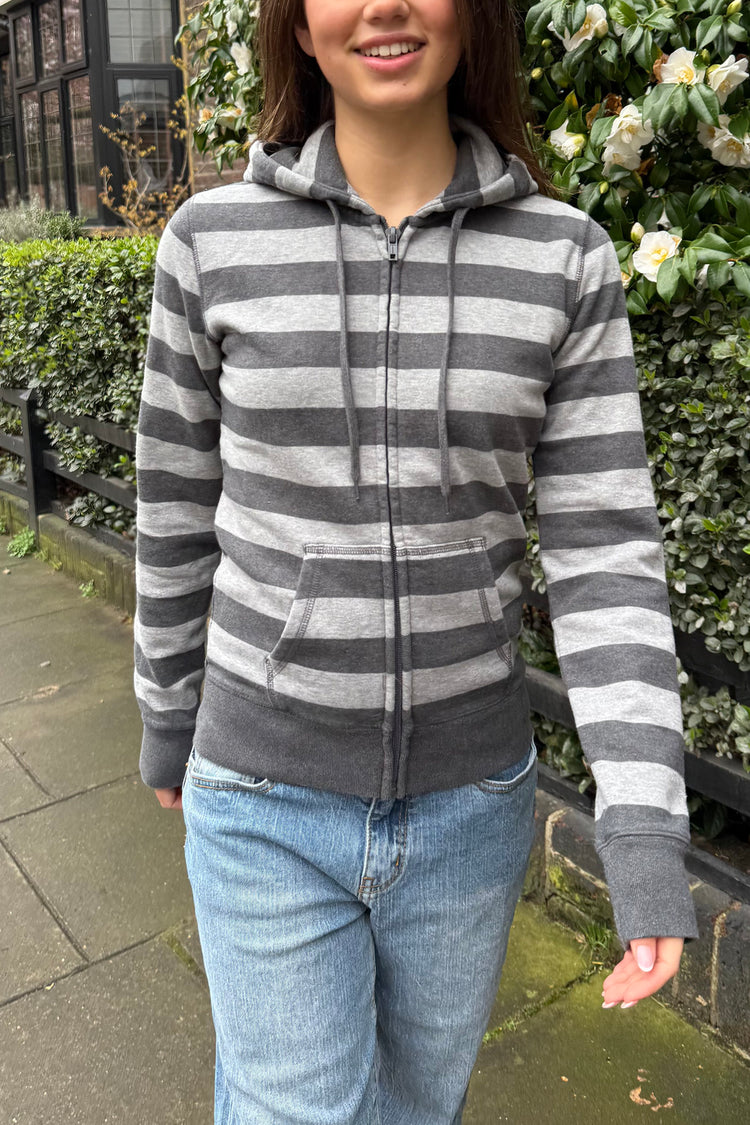 Christy Stripe Hoodie | Grey And Dark Grey Stripes / XS/S