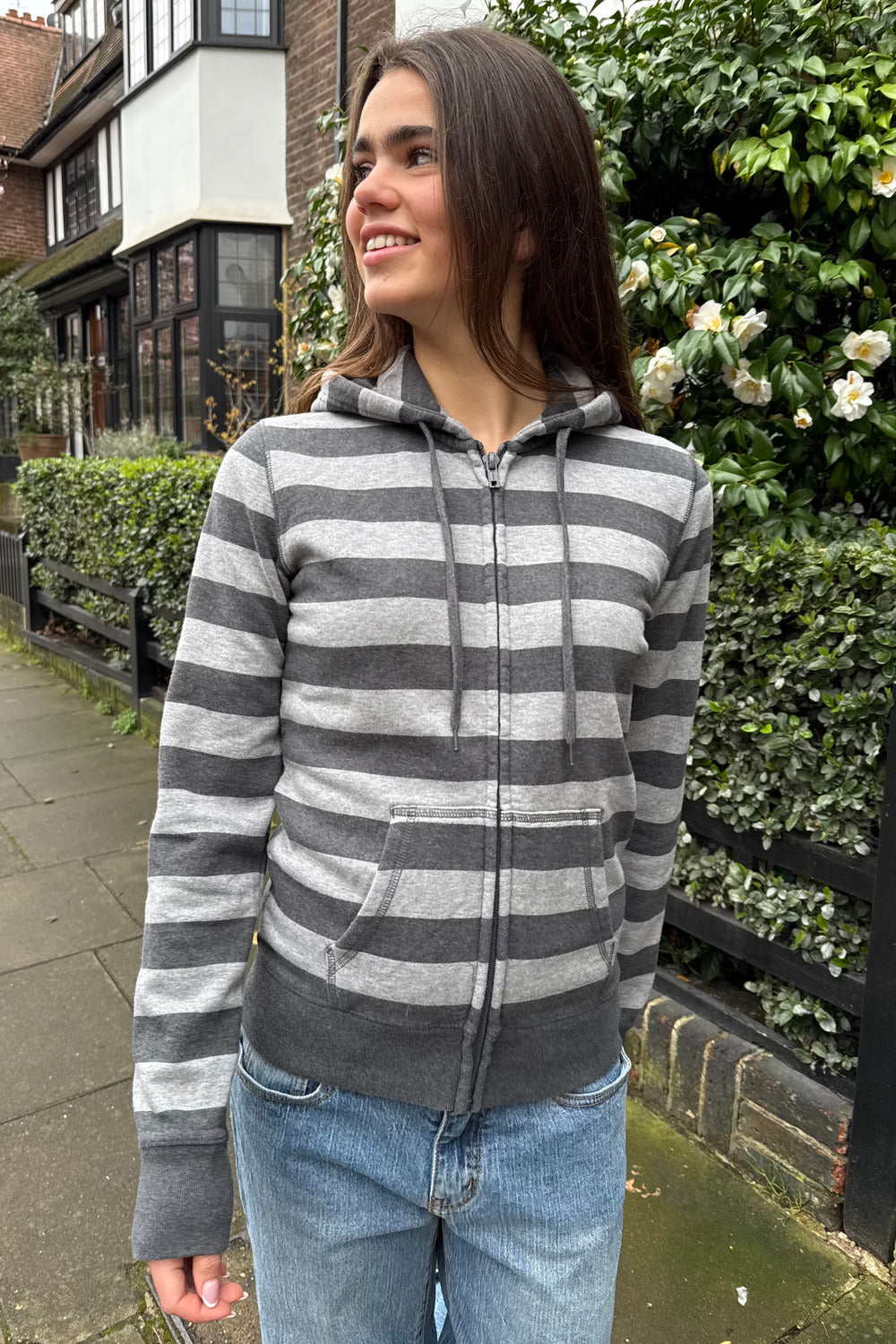 Christy Stripe Hoodie | Grey And Dark Grey Stripes / XS/S