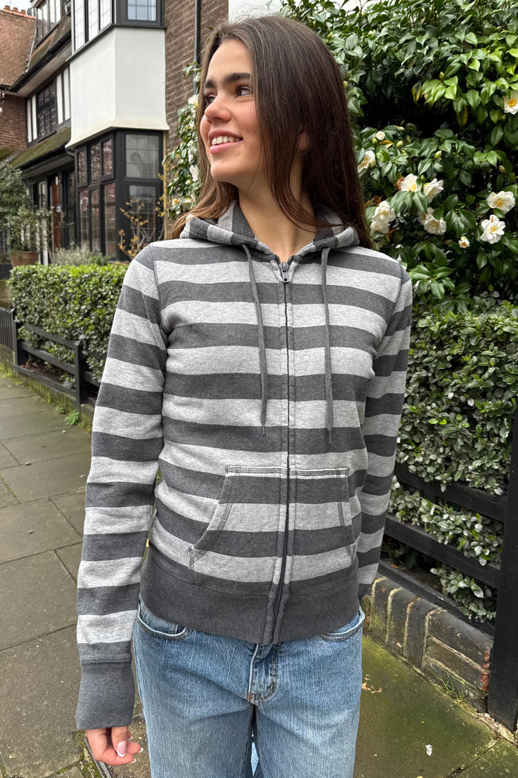 Christy Stripe Hoodie | Grey And Dark Grey Stripes / XS/S